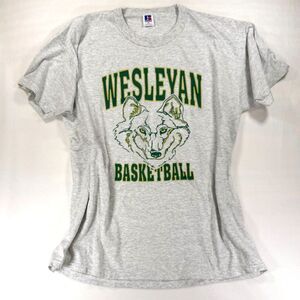 Vintage 90s Wesleyan Basketball Wolves Grey Russell Athletic Single Stitch XL